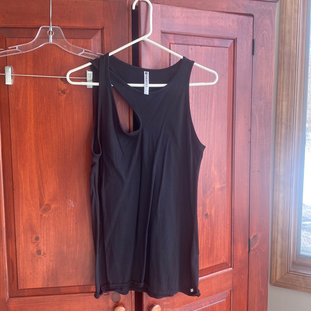 Fabletics asymmetrical cutout tank, black, size XL